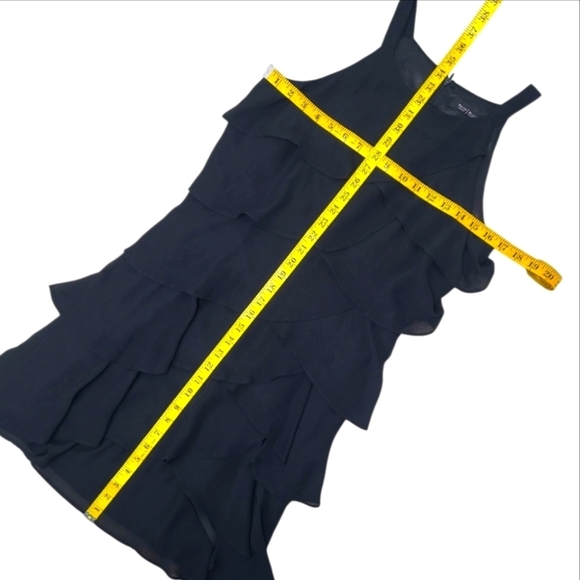 White House Black Market Chiffon Ruffled Tiered Black Cocktail Dress Size 6 - Picture 5 of 8